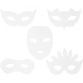Karnevals-Masken, H 8,5-19 cm, B 15-20,5 cm, 230 g, Weiß, 16 Stk/ 1 Pck [HOB-95216]