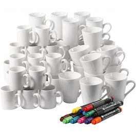 48 Porzellanbecher im Set, H 7-10 cm, Weiß, 1 Set [HOB-99512]
