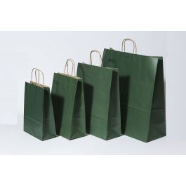 Papiertragetaschen Dunkelgrün 22x10x31cm Kraft 90g/m² (50 Stück) [PAM2231DKGR]