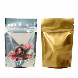 Standbodenbeutel Transparent/Gold 8x5x13cm | 28 Gramm (100 Stück) [ZBGG1]