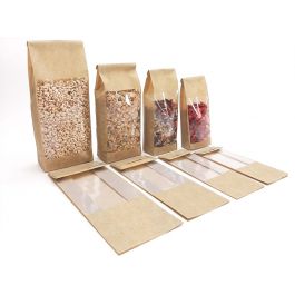 Blockbodenbeutel braun Kraftlook 60my+Fenster 7+4x22cm (50 Stk) [DV-D299880]