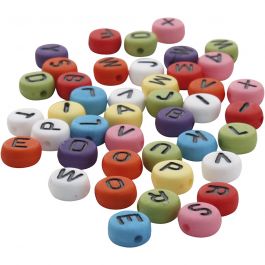 Runde Buchstabenperlen, D 7 mm, Lochgröße 1-2 mm, Dicke 4 mm, Sortierte Farben, 500 g/ 1 Pck [HOB-743077]