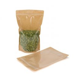 Standbodenbeutel Transparent/Kraft 17.1x8.9x28.6cm | 340 Gramm (100 Stück) [ZBGKC4]
