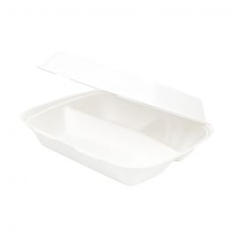 Menüschale mit Deckel Zuckerrohr 3-Fächer 25x20x7,5 cm (200 Stück) [GB-DFC01337]