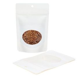 Öko Standbodenbeutel Kraft/Bioplastik Weiß 57 Gramm | 10.2x6x15.2cm mit Fenster (100 Stück) [ZBGEO2W]