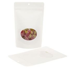 Öko Standbodenbeutel Kraft/Bioplastik Weiß 312 Gramm | 14.9x8.9x23.2cm mit Fenster (100 Stück) [ZBGEO7W]