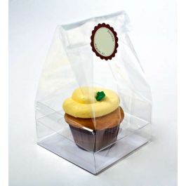 Cupcake-Beutel mit Einsatz für 1 Cupcake 10.2x10.2x17.8cm Transparent (100 Stück) [CBG4O]