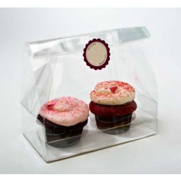Cupcake-Beutel mit Einsatz für 2 Cupcakes 17.8x10.2x22.9cm Transparent (100 Stück) [CBG5O]