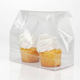 Cupcake-Beutel mit Einsatz für 2 Mini-Cupcakes 12.7x5.7x12.7cm Transparent (100 Stück) [CBG9O]