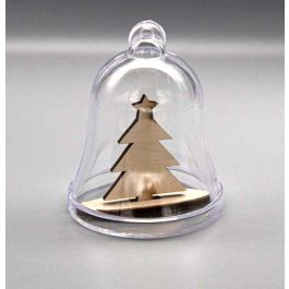 Transparenter Weihnachtsglocke aus Plastik mit Holzbaum 7.2x8.8cm (25 stück) [PEP-0554321]