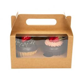 Cupcake-Boxen für 2 Cupcakes 17.8x10.2x10.2cm Kraft mit Griffen (100 Stück) [CBS173K]