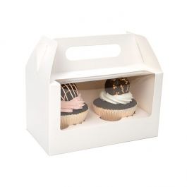 Cupcake-Boxen für 2 Cupcakes 17.8x10.2x10.2cm Weiß mit Griffen (100 Stück) [CBS173W]