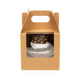 Cupcake-Boxen für 1 Cupcake 10.2x10.2x10.2cm Kraft mit Griffen (100 Stück) [CBS57K]