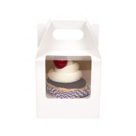 Cupcake-Boxen für 1 Cupcake 10.2x10.2x10.2cm Weiß mit Griffen (100 Stück) [CBS57W]