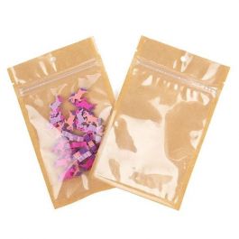 Druckverschlussbeutel Kraft/Transparent 9.2x12.7cm mit Einreißkerben (100 Stück) [HZB4KC]
