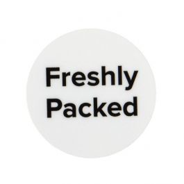 Sticker Rund "Freshly Packed" (Weiß mit Schwarz text) 2,5 cm (1 Blatt) [LS1FP]