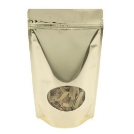 Standbodenbeutel Gold 17.1x8.9x28.6cm | 340 Gramm mit rundem Fenster (100 Stück) [ZBGMO4SG]