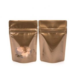 Standbodenbeutel Bronze 10.2x6x15.2cm | 57 Gramm mit rundem Fenster (100 Stück) [ZBGO2BZ]