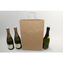 Papiertragetaschen für Flaschen 26x8x39cm Kraft + Kartonboden (50 Stück) [PAWF2639]