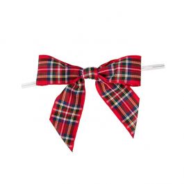 Schleife vorgebunden Rot Plaid 8,9cm (25 Stück) [PBOWR]