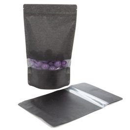 Standbodenbeutel Reispapier Schwarz 17.1x8.9x28.6cm | 340 Gramm mit Fenster (100 Stück) [ZBGR4B]