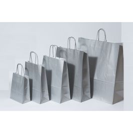 Papiertragetaschen Silber 22x10x31cm Kraft 90g/m² (50 Stück) [PAM2231SI]