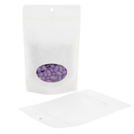 Öko Standbodenbeutel Kraft/Bioplastik Weiß 13x7.9x20.6cm | 113 Gramm mit Fenster (100 Stück) [ZBGEO3W]