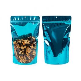Standbodenbeutel Transparent/Blau 17.1x8.9x28.6cm | 340 Gramm mit Aufhängeloch (100 Stück) [ZBGB4AM]