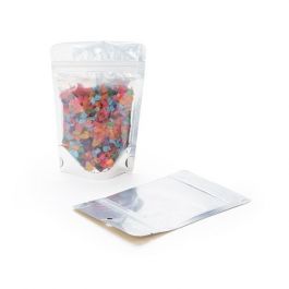 Standbodenbeutel Transparent/Gold 9.5x5.7x15.7cm | 57 Gramm mit Aufhängeloch (100 Stück) [ZBGG35H]