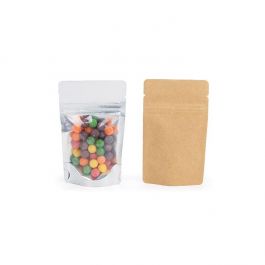 Standbodenbeutel Transparent/Kraft 8x5x13cm | 28 Gramm (100 Stück) [ZBGK1]