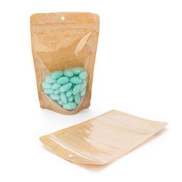 Standbodenbeutel Transparent/Kraft 13x8x20.5cm | 110 Gramm mit Aufhängeloch (100 Stück) [ZBGKC3H]