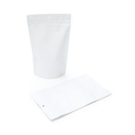 Standbodenbeutel Mattweiß 17x9x28.5cm | 340 Gramm mit Aufhängeloch (100 Stück) [ZBGM4MWH]
