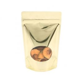 Standbodenbeutel Gold 14.9x8.9x23.2cm | 310 Gramm mit rundem Fenster (100 Stück) [ZBGMO7SG]
