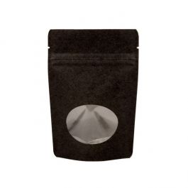 Standbodenbeutel Kraft Schwarz 13x8x20.5cm | 110 Gramm mit rundem Fenster (100 Stück) [ZBGO3BK]