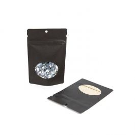 Standbodenbeutel Kraft Schwarz 10.2x6x15.2cm | 57 Gramm mit rundem Fenster und mit Aufhängeloch (100 Stück) [ZBGO2BKH]