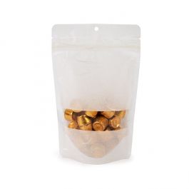 Umweltfreundliche Standbodenbeutel Rice Papier Weiß mit Oval Rectangle mit Hangole 13x7,9x20,6 cm (100 Stück) [ZBGRC3W]