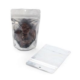 Standbodenbeutel Transparent/Silber 10.2x6x15.2cm | 57 Gramm mit Aufhängeloch (100 Stück) [ZBGS2H]