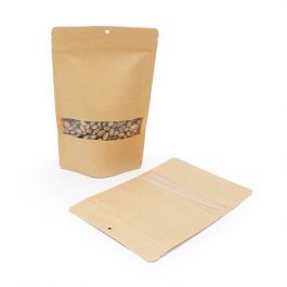 Standbodenbeutel Kraft 14.9x8.9x23.2cm | 310 Gramm mit Sichtfenster & Aufhängeloch (100 Stück) [ZBGW7KH]