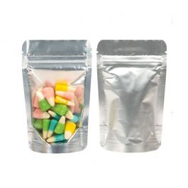 Standbodenbeutel Transparent/Silber 8x5x13cm | 28 Gramm (100 Stück) [ZBGS1]