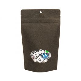 Standbodenbeutel Kraft Schwarz 13x8x20.5cm | 110 Gramm mit rundem Fenster & Aufhängeloch (100 Stück) [ZBGO3BK]