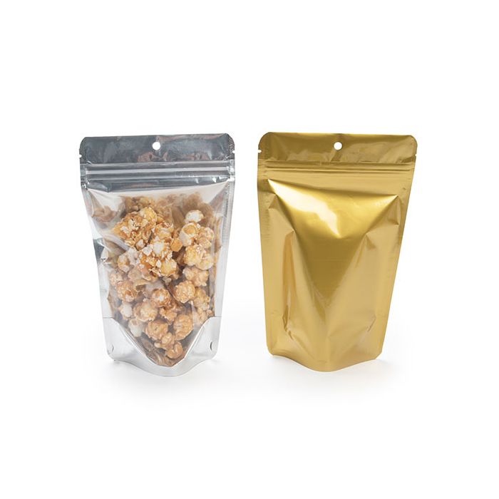 Packlinq Standbodenbeutel Transparent/Gold 13x8x20.5cm Aufhängeloch